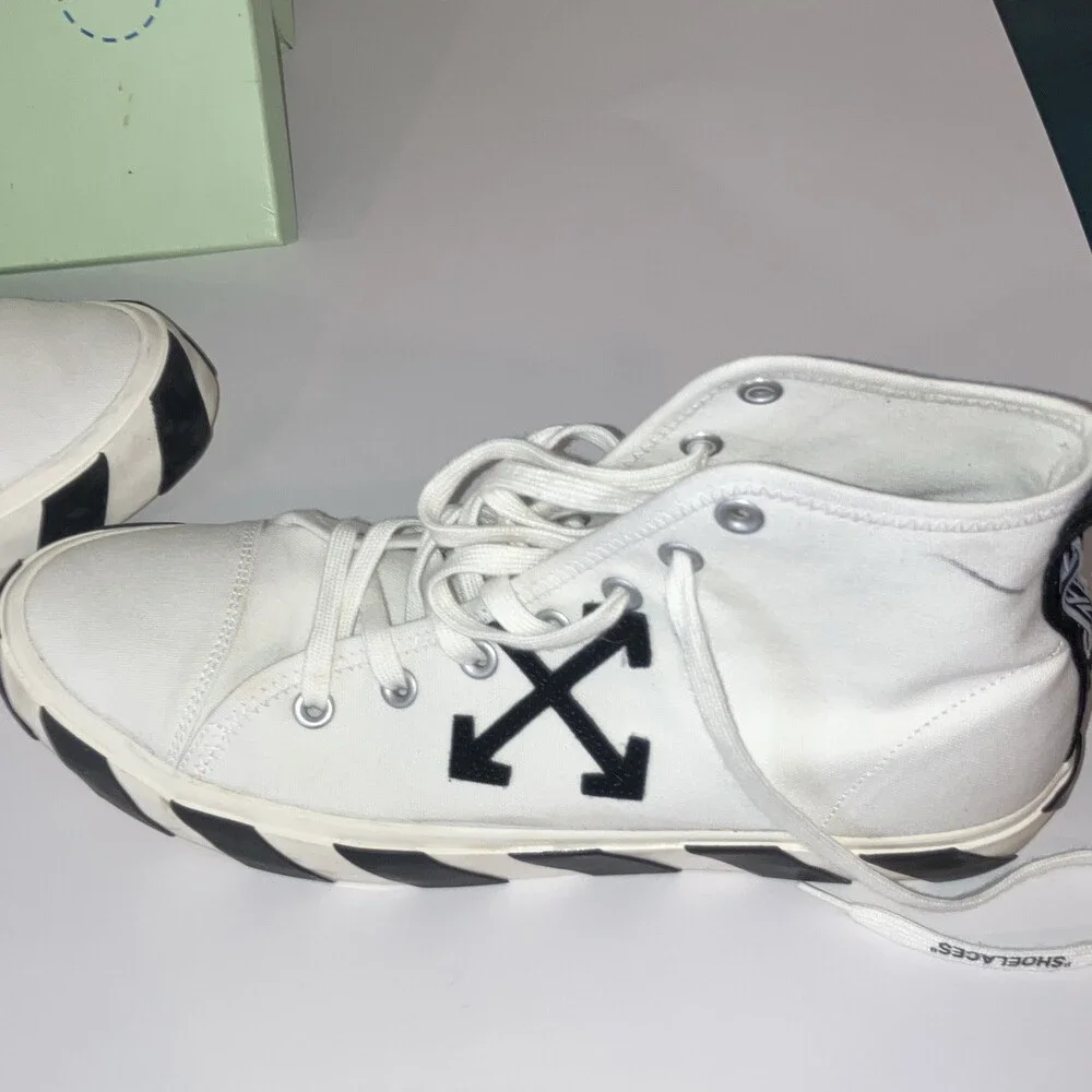 Off-White Vulcanized Men’s High Top Canvas Lace-Up Sneakers White/Black